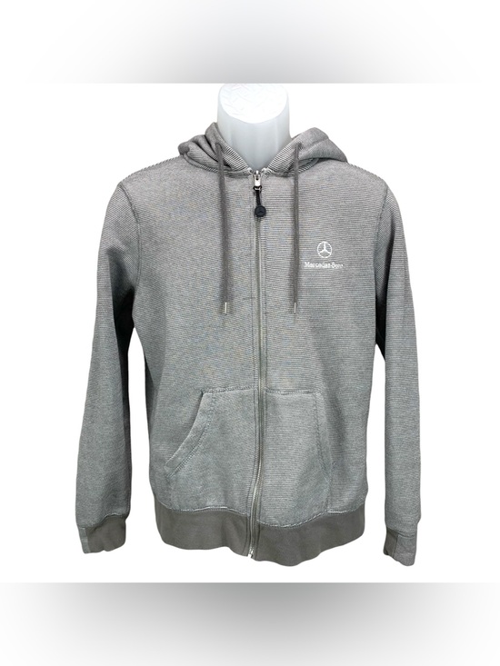 Mercedes-Benz Men’s Gray Striped Full Zip Hoodie Size Small Embroidered Logo